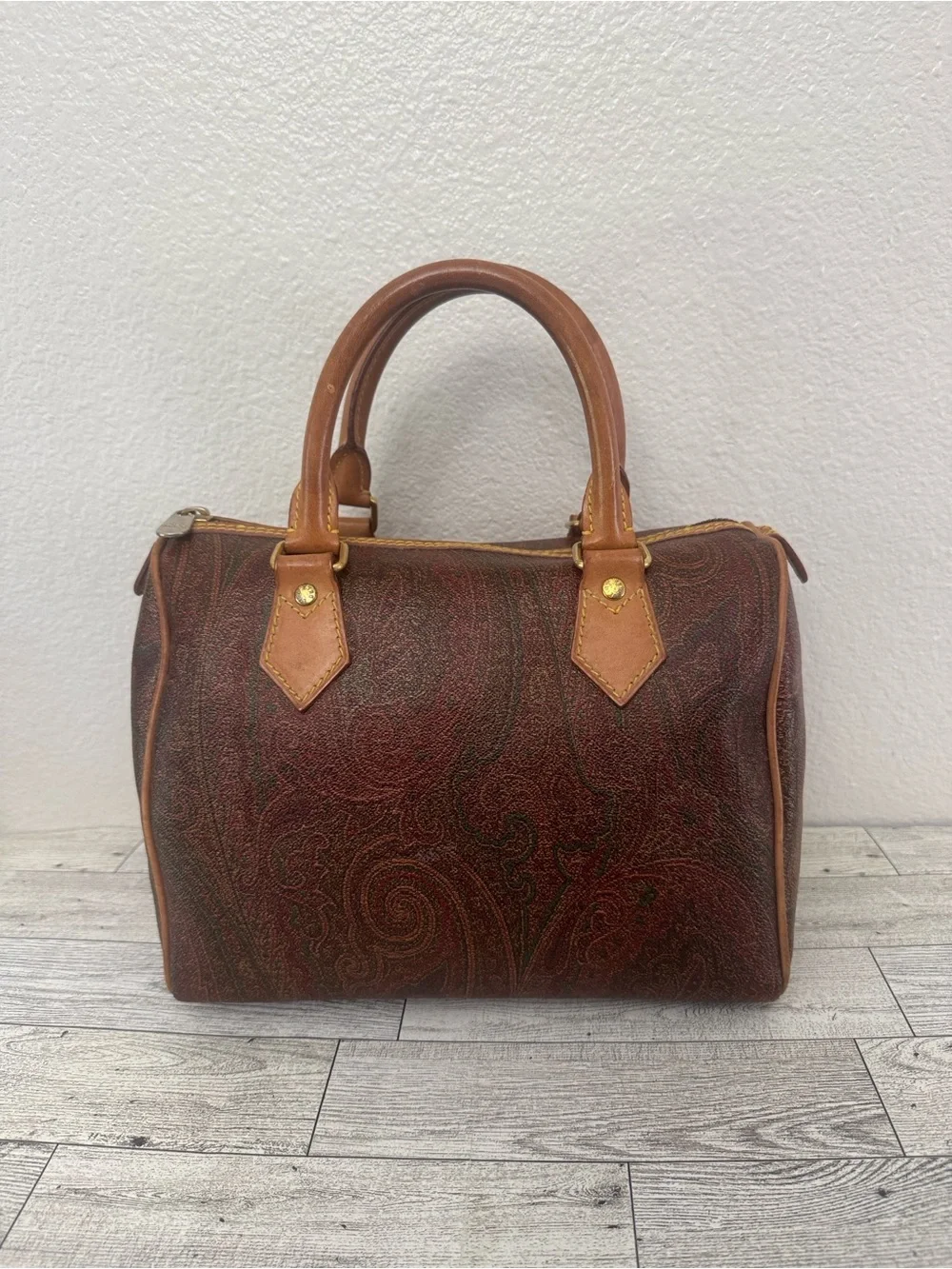 Etro Milano Classic Paisley Satchel with Tan Leather Handles